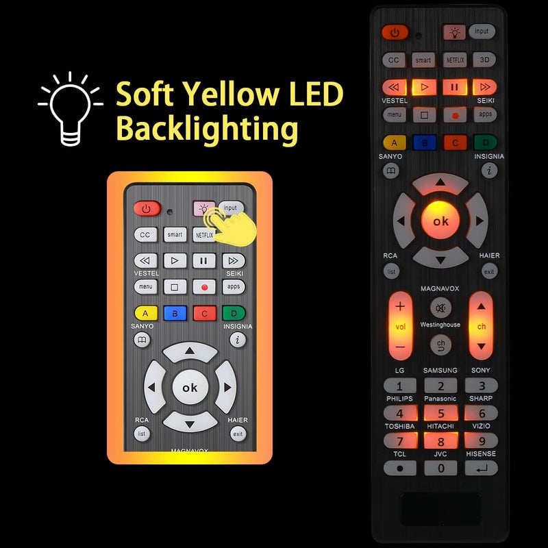 AZMKIMI 2 PCS Universal TV Remote Control with Light-Up-Button Compatible with LG, Samsung, Philips, Panasonic, Sharp TCL, Vizio, Sony, Sanyo, Toshiba, Insignia, Hisense, JVC, RCA Brands LCD LED 3D TV Remote - Image 2